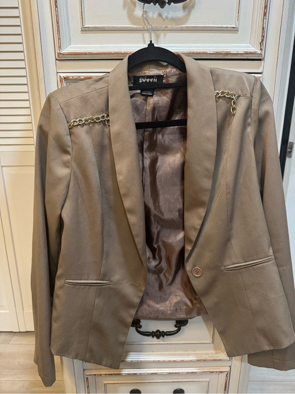 Swoon Tan Chain-Trim Blazer Jacket